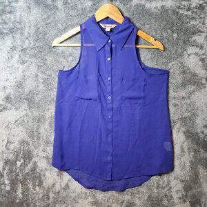 DECREE Sleeveless Top Womens Blue Career Formal Blouse Semi Sheer Size S NEW